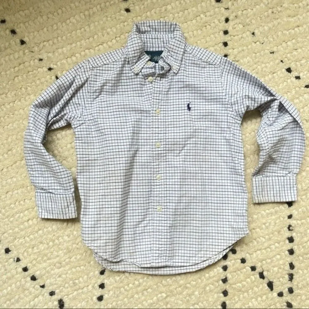 Ralph Lauren button down boys 4T blue/white plaid button down